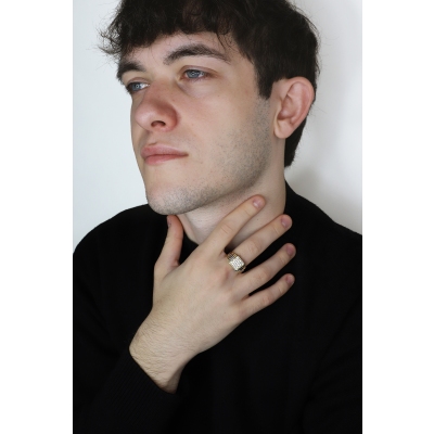 750 yellow and white gold men ring with zircons