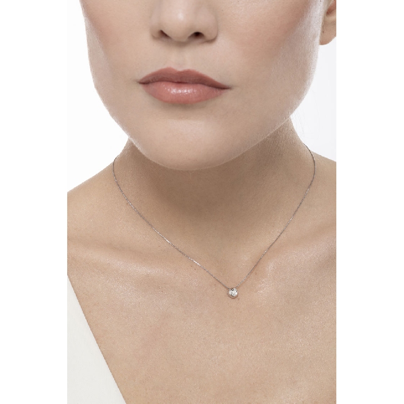 18k white gold full bezel solitaire necklace with 0.07 ct diamond 18k white gold full bezel solitaire necklace with 0.07 ct diamond