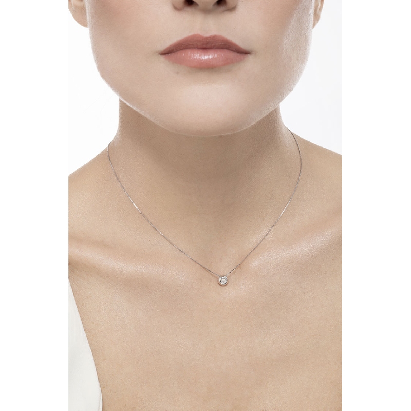 18k white gold full bezel necklace with 0.10 ct diamond 18k white gold full bezel necklace with 0.10 ct diamond