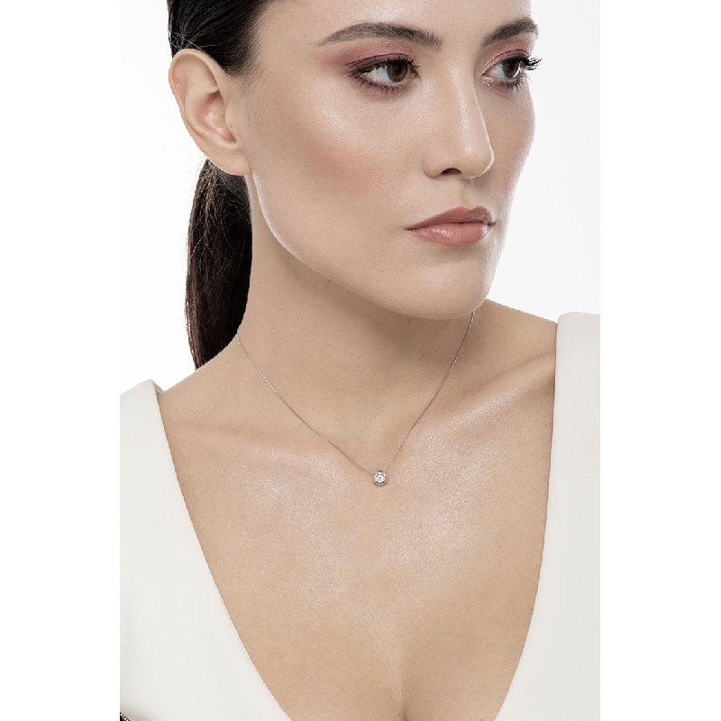 18k white gold full bezel solitaire necklace with 0.15 ct diamond 18k white gold full bezel solitaire necklace with 0.15 ct diamond