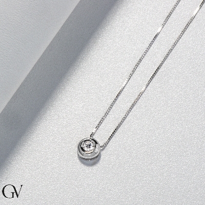 18k white gold full bezel solitaire necklace with 0.25 ct diamond