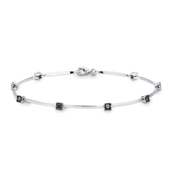 Bracelet in white gold 18k with 8 black diamonds burnished tips, 20 cm