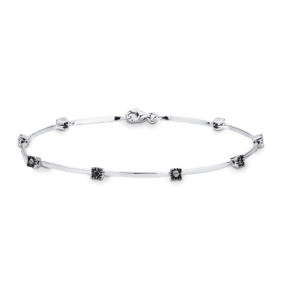 Bracelet in white gold 18k with 8 black diamonds burnished tips, 20 cm