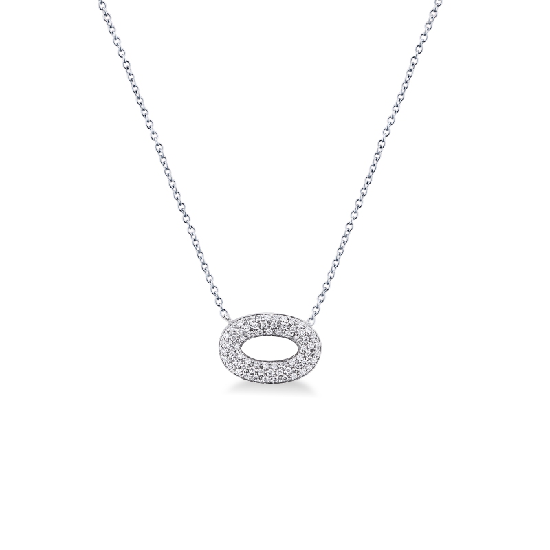 18k white gold necklace with oval diamond pavè pendant 18k white gold necklace with oval diamond pavè pendant