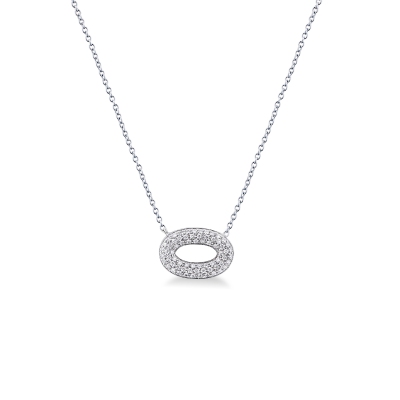 18k white gold necklace with oval diamond pavè pendant