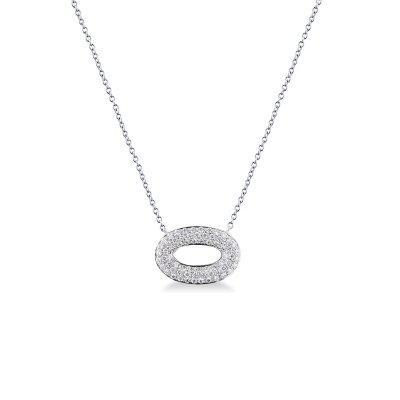Necklace in white gold 18k with pavè diamond oval pendant