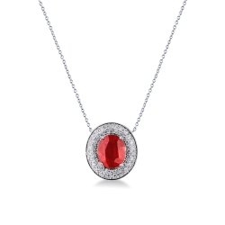 18k white gold necklace with oval ruby and diamonds
