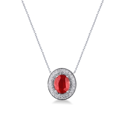 18k white gold necklace with oval ruby and diamonds