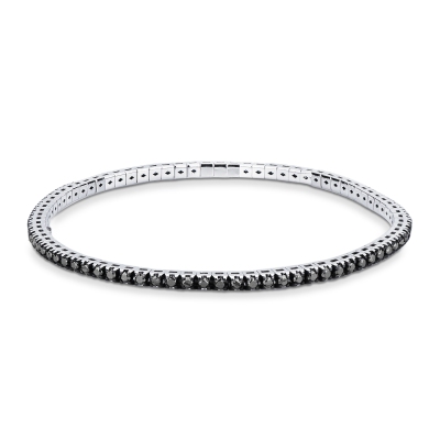 Elastic bracelet tennis in 18k white gold with black diamonds