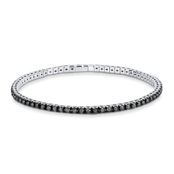 Tennis bracelet elastic with black diamonds in 18k white gold
