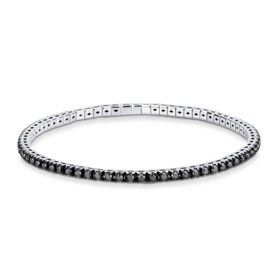 Tennis bracelet elastic with black diamonds in 18k white gold