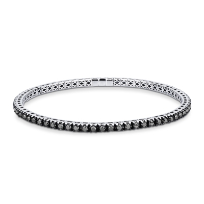 White gold 18k elastic tennis bracelet with black diamonds