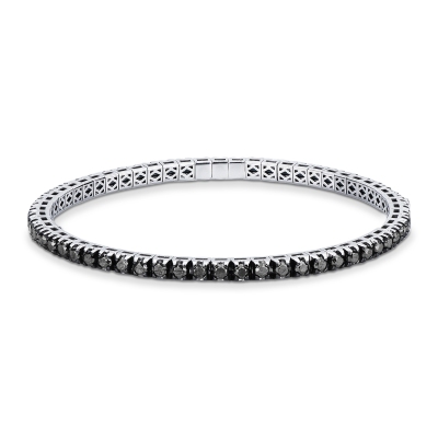 Tennis bracelet elastic in 750 white gold with black diamonds