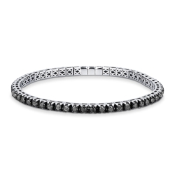 Elastic tennis bracelet with black diamonds in 750 white gold