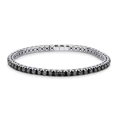 Elastic tennis bracelet with black diamonds in 750 white gold