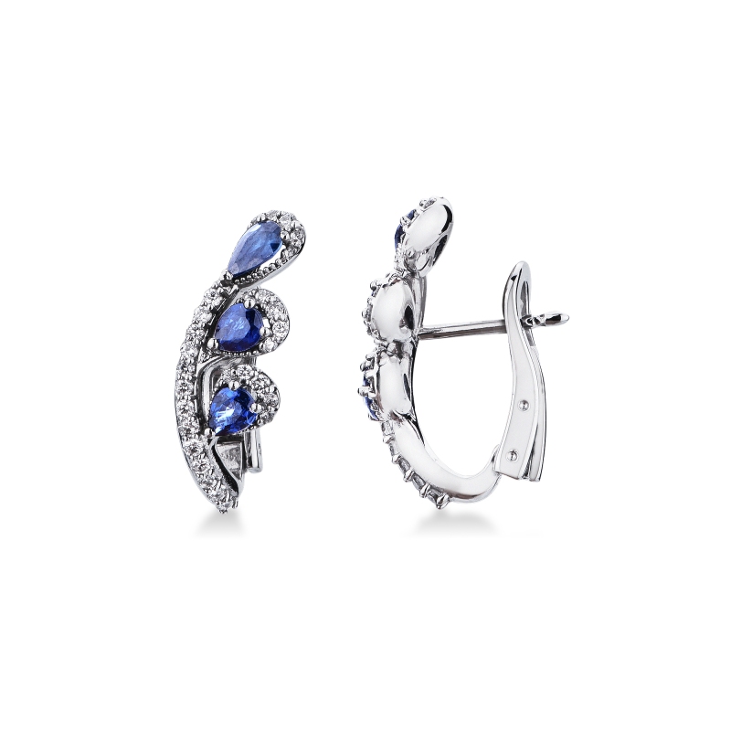 Twig motifs earrings in white gold 18k blue sapphire and diamonds Twig motifs earrings in white gold 18k blue sapphire and diamonds