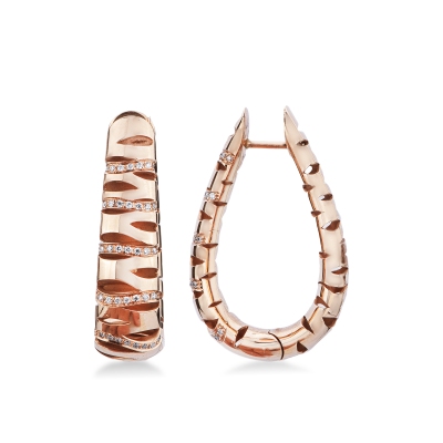 18k rose gold striped earrings with diamonds