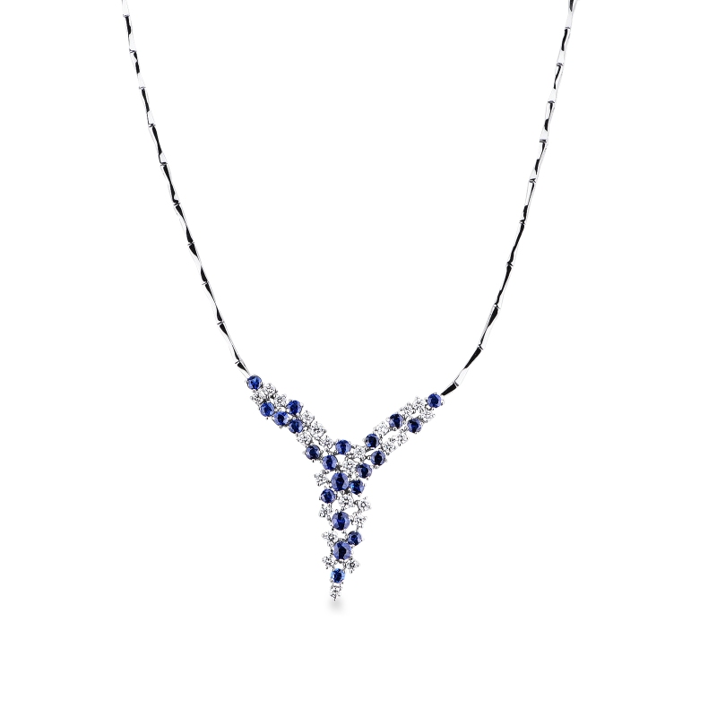 18k White gold necklace with blue sapphires and diamonds  18k White gold necklace with blue sapphires and diamonds