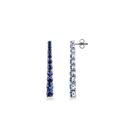 Tennis earrings with blue sapphires in white gold 18k