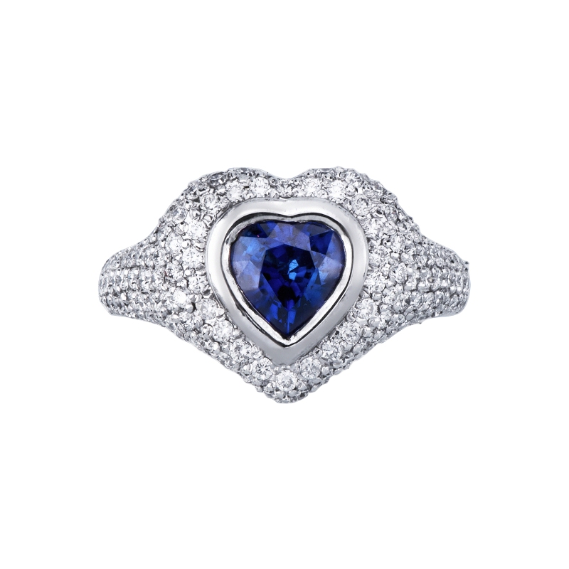 18k white gold blue heart sapphire and diamonds signet ring 18k white gold blue heart sapphire and diamonds signet ring
