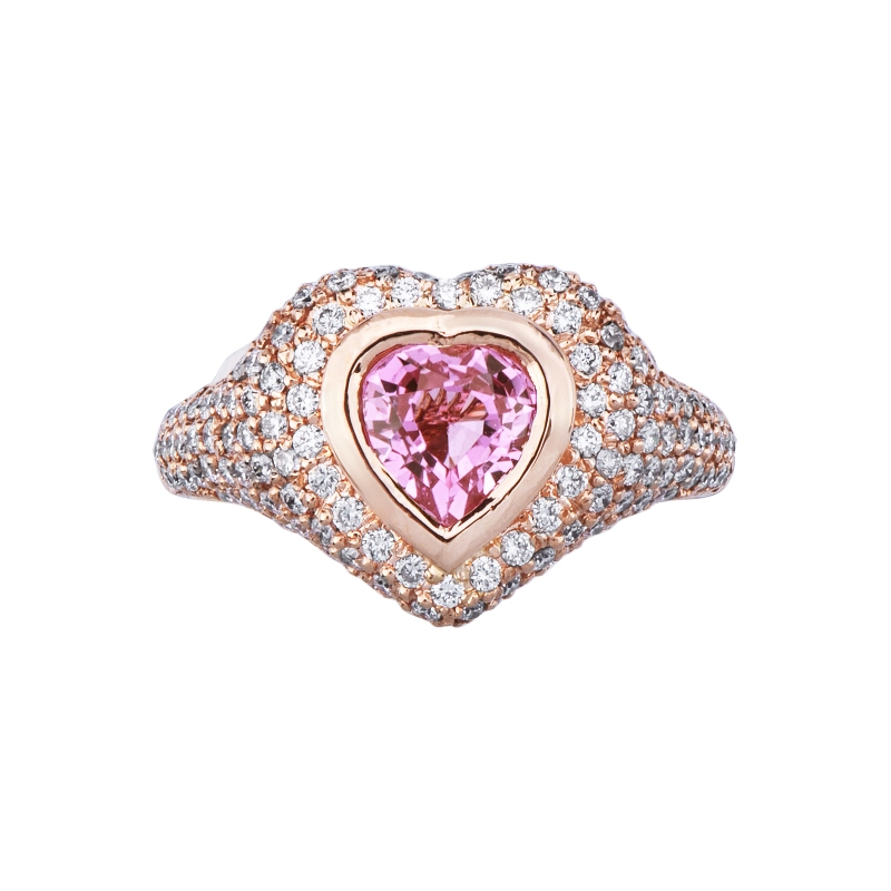 750 rose gold signet ring with pink heart sapphire and diamonds 750 rose gold signet ring with pink heart sapphire and diamonds