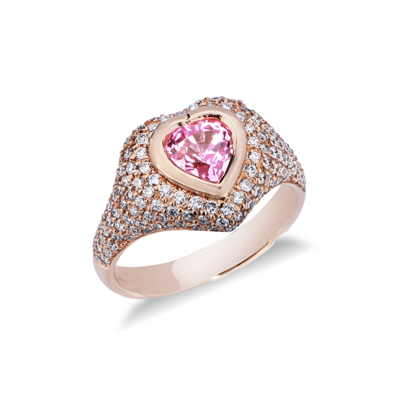 750 rose gold signet ring with pink heart sapphire and diamonds 750 rose gold signet ring with pink heart sapphire and diamonds