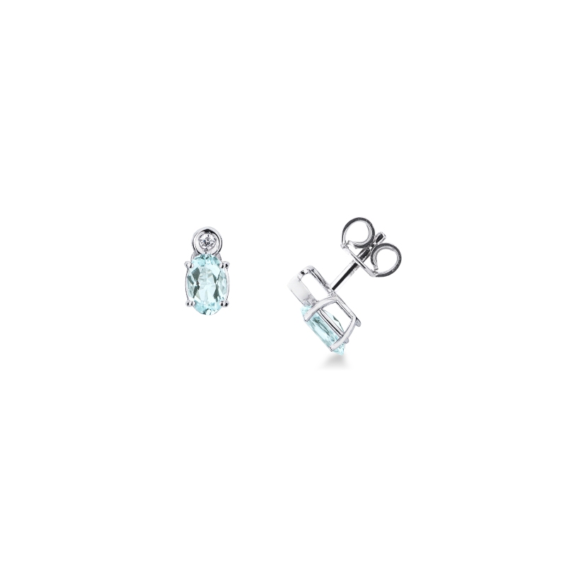 Stud earrings in white gold 18k with aquamarines and diamonds Stud earrings in white gold 18k with aquamarines and diamonds