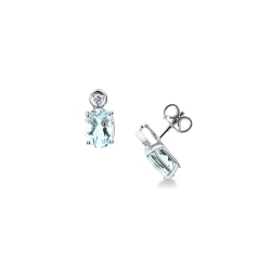 White gold 750 stud earrings with aquamarine and diamonds
