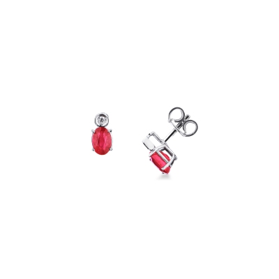 Stud earrings in white gold 750 with oval rubies and diamonds