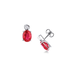 White gold 18k stud earrings with oval rubies and diamonds