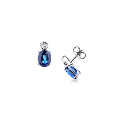 Stud earrings in white gold 18k with oval blue sapphires and diamonds