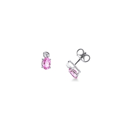 White gold 750 stud earrings oval pink sapphires and diamonds
