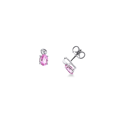 White gold 750 stud earrings oval pink sapphires and diamonds 