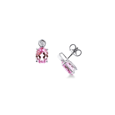 18k white gold stud earrings oval pink sapphires and diamonds 