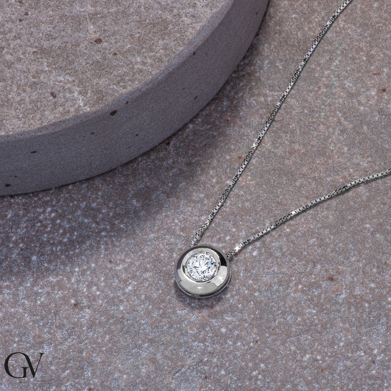 18k white gold full bezel solitaire necklace with 0.50 ct diamond 18k white gold full bezel solitaire necklace with 0.50 ct diamond