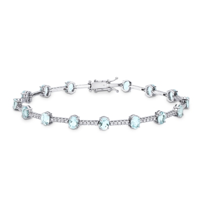 Bracelet in white gold 18k with aquamarines and diamonds 