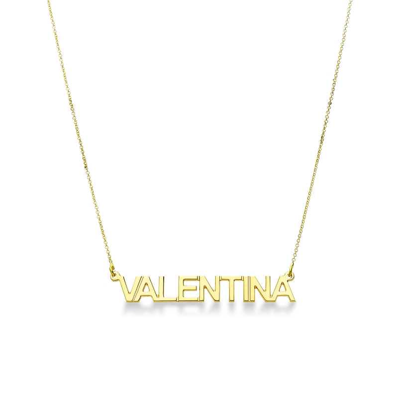 Customizable necklace in 18k yellow gold block letters, VALENTINA Customizable necklace in 18k yellow gold block letters, VALENTINA