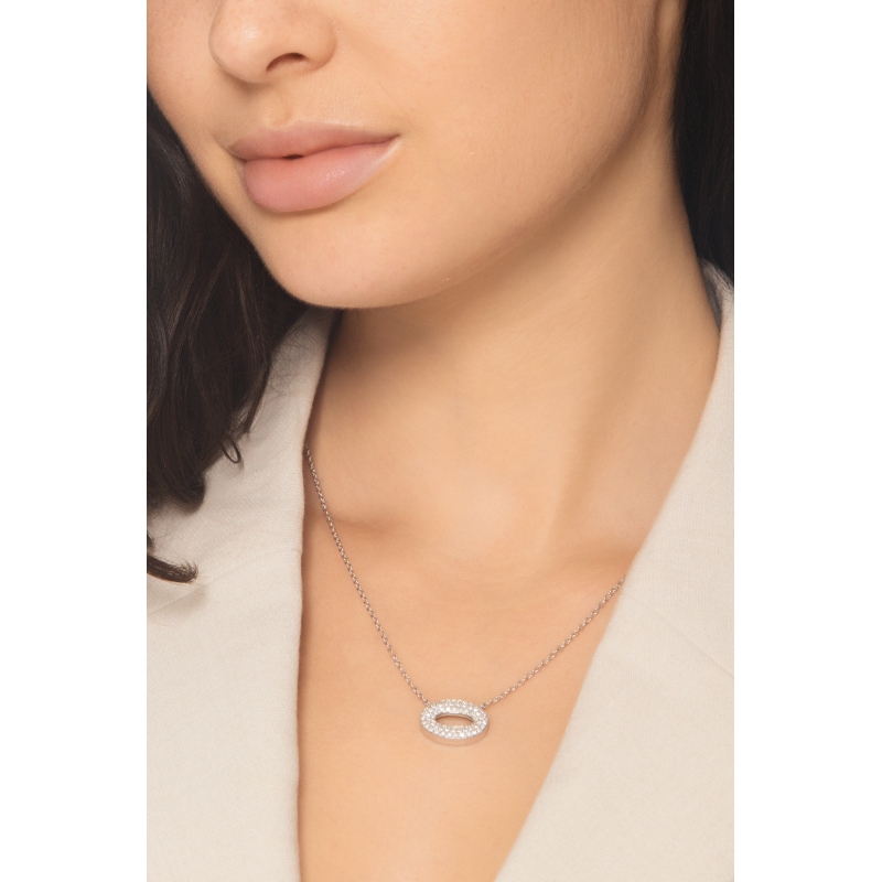 18k white gold necklace with oval diamond pavè pendant 18k white gold necklace with oval diamond pavè pendant