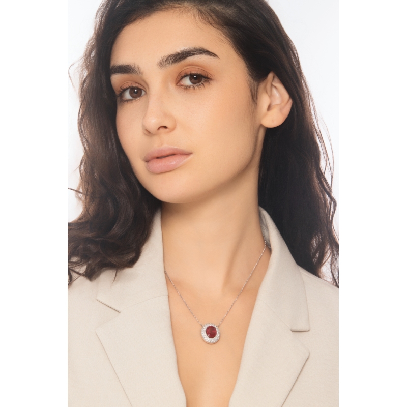 18k white gold necklace with oval ruby and diamonds