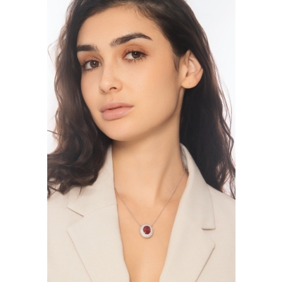 18k white gold necklace with oval ruby and diamonds