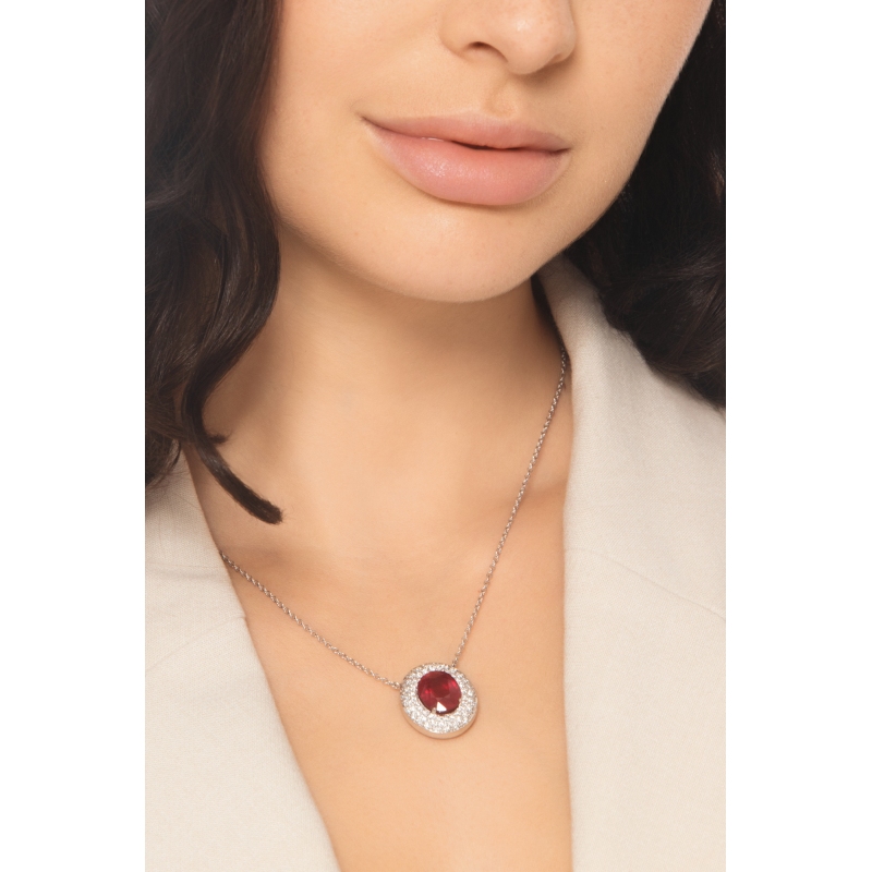 18k white gold necklace with oval ruby and diamonds