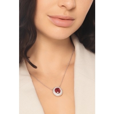 18k white gold necklace with oval ruby and diamonds