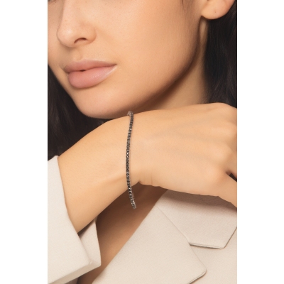 Elastic bracelet tennis in 18k white gold with black diamonds