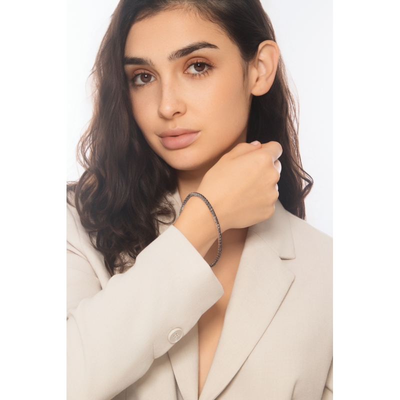 Tennis bracelet elastic with black diamonds in 18k white gold