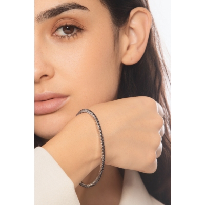 Tennis bracelet elastic with black diamonds in 18k white gold