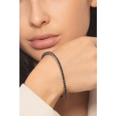 White gold 18k elastic tennis bracelet with black diamonds