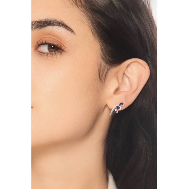 Twig motifs earrings in white gold 18k blue sapphire and diamonds Twig motifs earrings in white gold 18k blue sapphire and diamonds