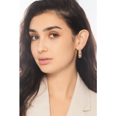 18k rose gold striped earrings with diamonds