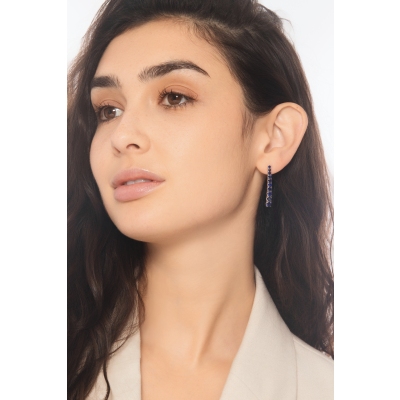 Tennis earrings with blue sapphires in white gold 18k