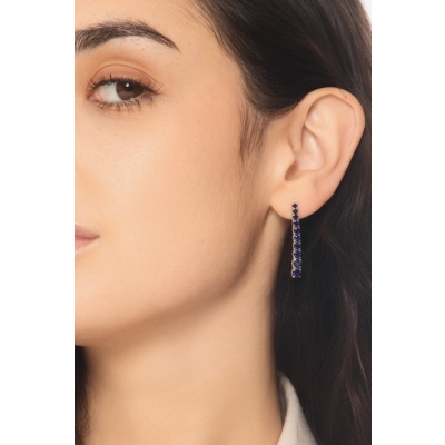 Tennis earrings with blue sapphires in white gold 18k